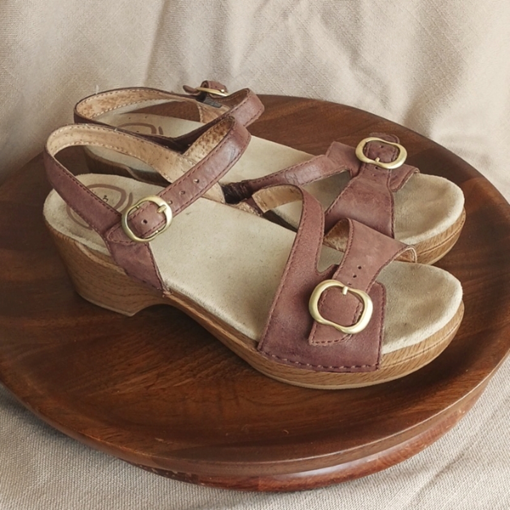 Dansko Womens Sandi Nubuck Leather Platform Wedge Sandals Size 7.5 Tan